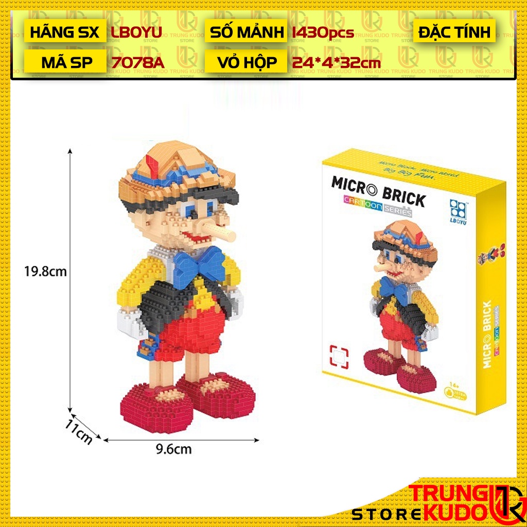 Mô hình Pinocchio dạng Đồ chơi xếp hình Cậu bé người gỗ Pinocchio cao 20cm làm quà, đồ decor 7078A