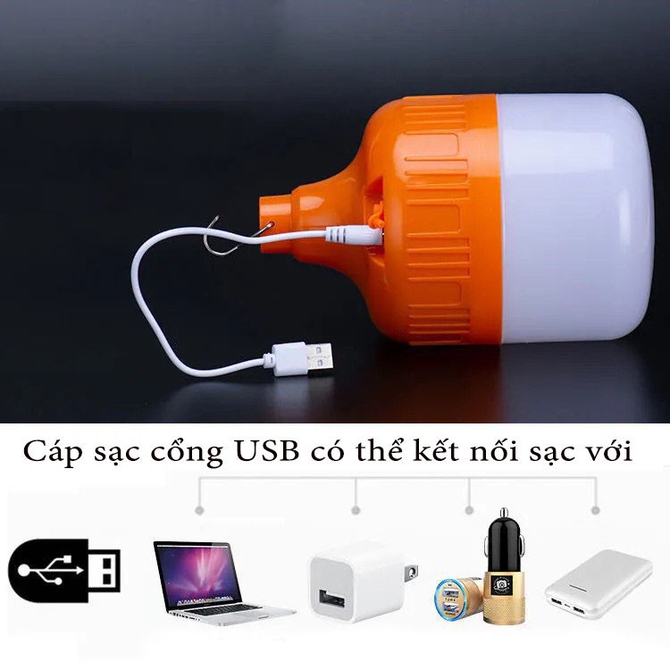 Bóng đèn led tích điện 6-8h - loại 100w sạc tích điện có móc treo | BigBuy360 - bigbuy360.vn