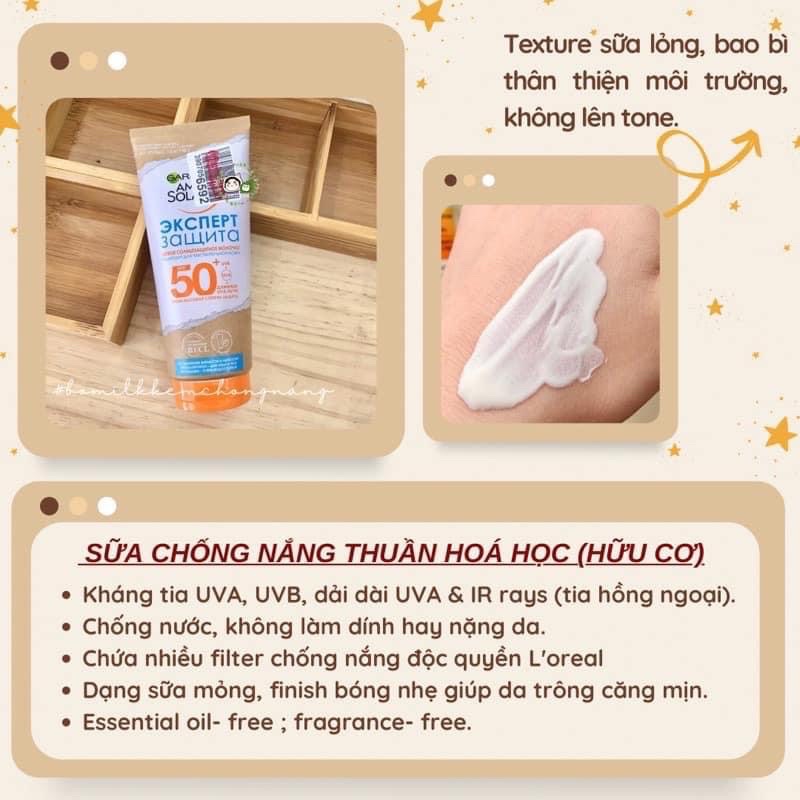 Kem/Sữa chống nắng Garnier Ambre Anti-Dryness / Solaire Sensitive Advanced SPF50+
