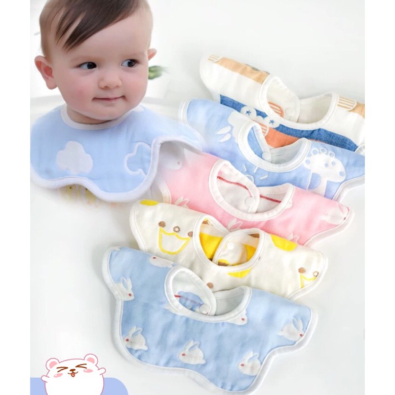 Nini_kids: CHỌN MẪU yếm xô bamboo 360 độ cho bé yếm cotton đồ dùng ăn dặm, yếm xoay tròn, yếm cúc bấm