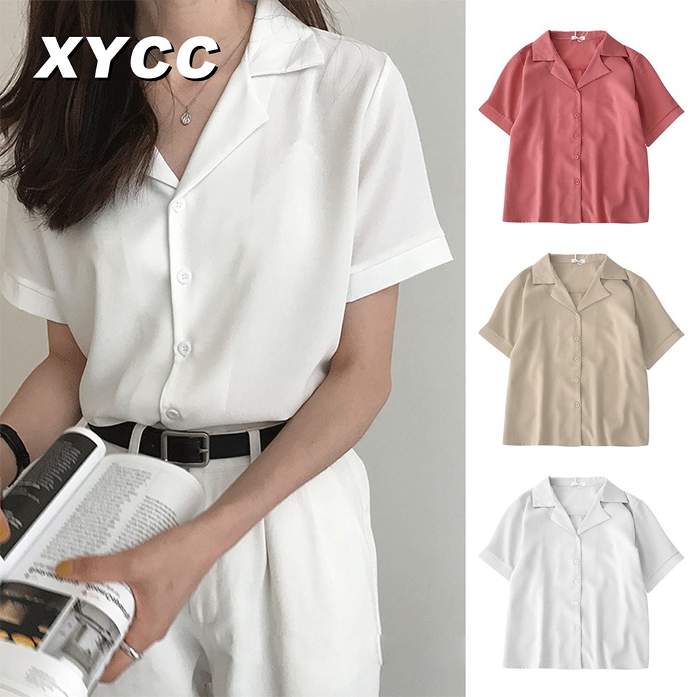 Áo sơ mi Chiffon tay ngắn đơn giản size S-4XL