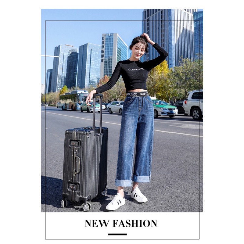 quần jean big size màu xanh ống suông lưng thun in chữ size 65-95kg