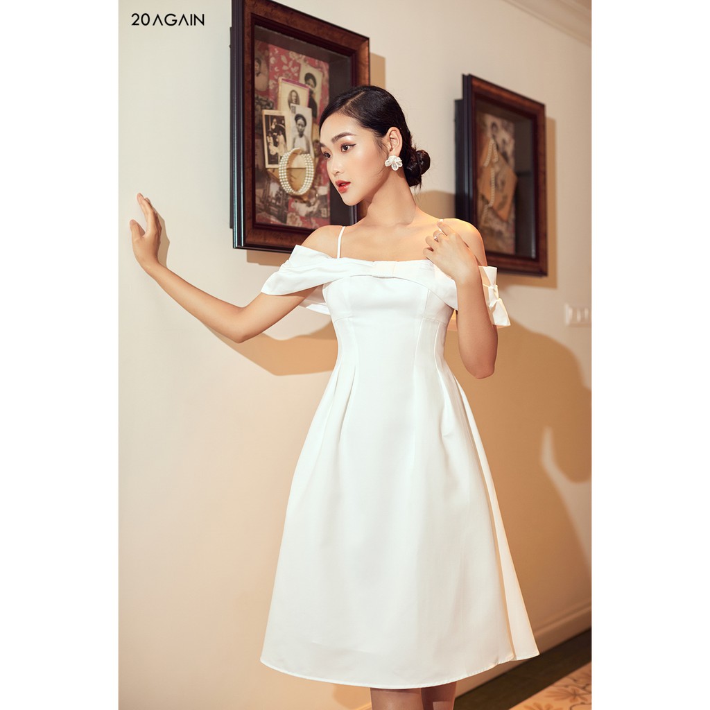 Đầm xòe nơ ngực trễ vai 20AGAIN DEA1315 | BigBuy360 - bigbuy360.vn