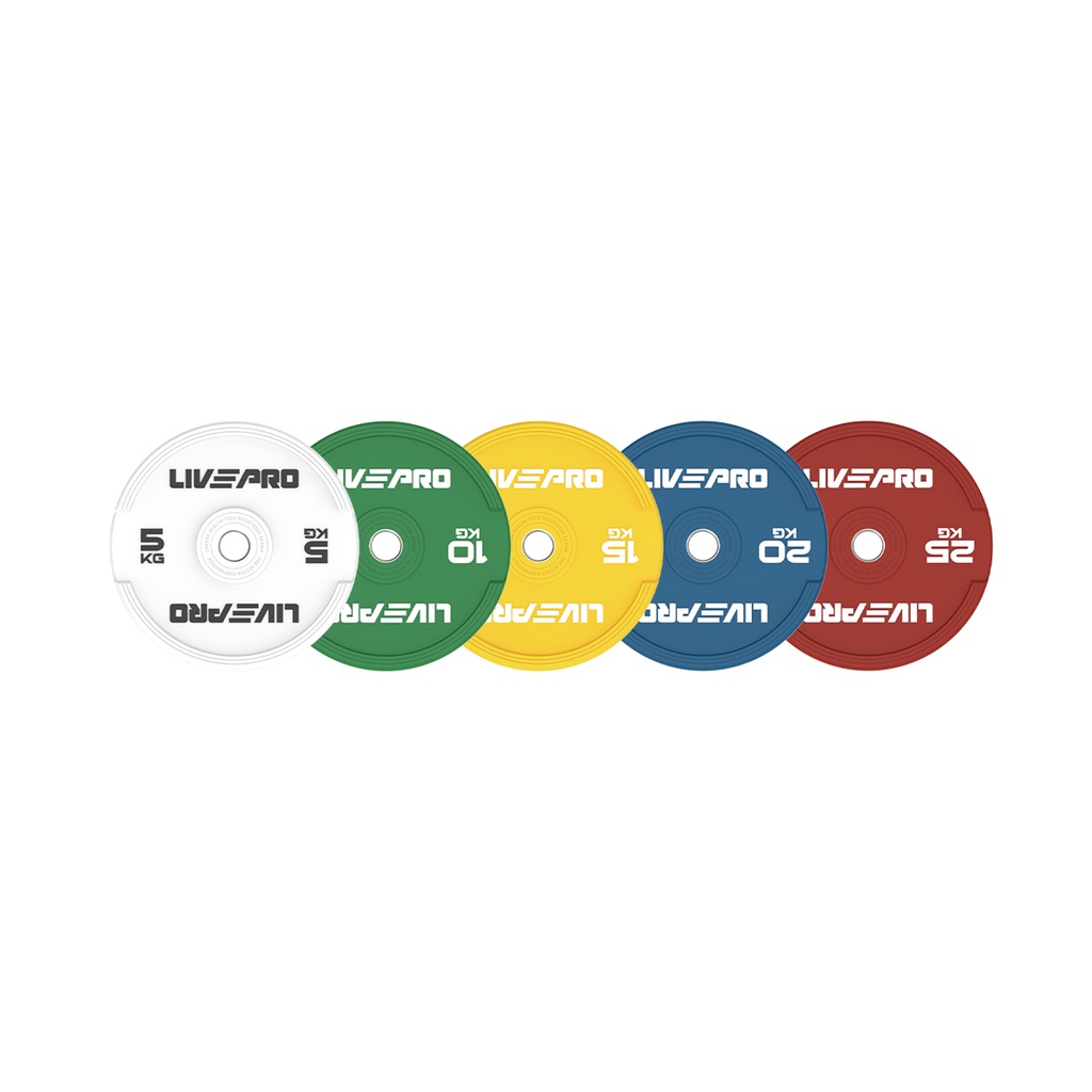 Tạ đĩa, tạ miếng cao cấp chuẩn thi đấu quốc tế IWF chính hãng LivePro LP8332 COLORED RUBBER BUMPER WEIGHT PLATE