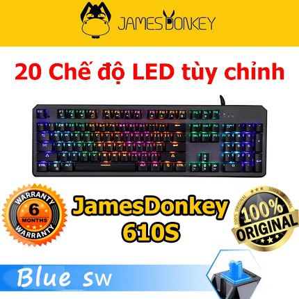 Bàn phím cơ James Donkey 610S chính hãng Blue Switch, Led Rainbow