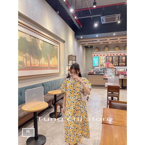 Váy Suông Thô Hoa Nhí Vàng Cực Xinh
