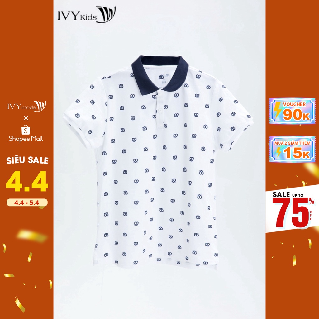 [NHẬP WABRTL5 GIẢM 10% TỐI ĐA 50K ĐH 250K ]Áo thun cổ đức bé trai họa tiết IVY moda MS 57K1357