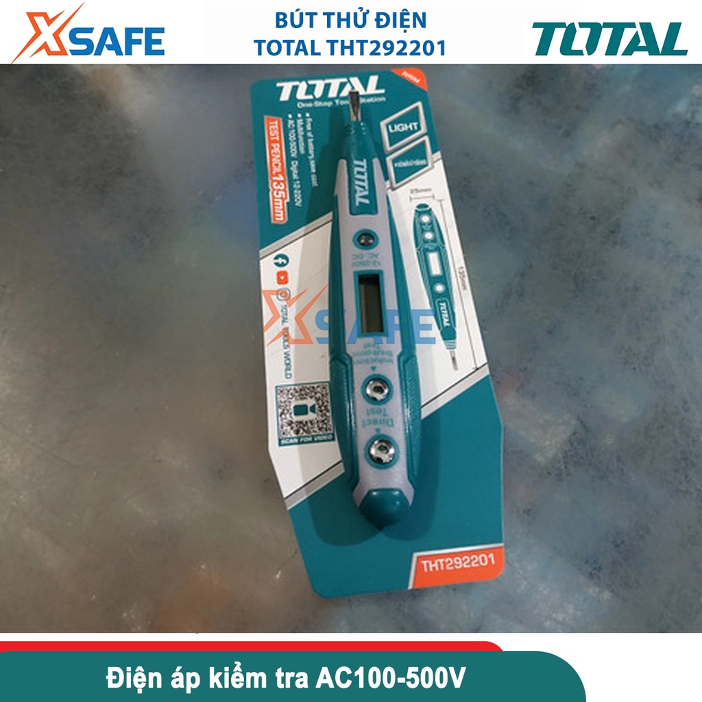 Bút thử điện TOTAL THT292201, điện áp kiểm tra AC100-500V/kỹ thuật số: 12-220V, kiểm tra cảm ứng để tìm đường pha