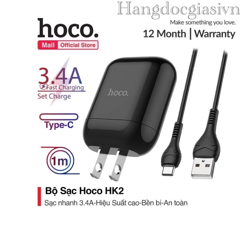 Bộ sạc nhanh Type C hoco HK2 3.4A