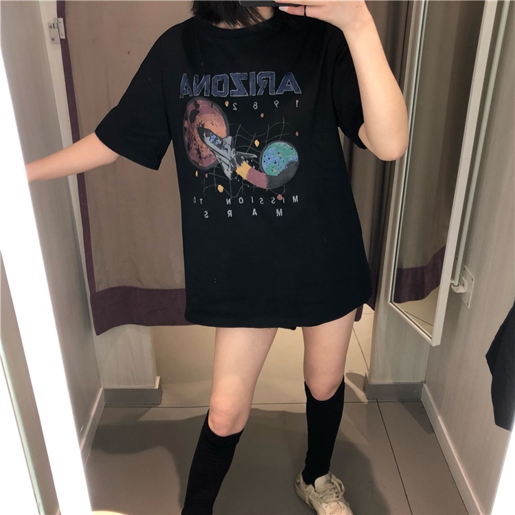 Áo Thun Nữ Ngắn Tay Cổ Tròn In Hình Thời Trang Hàn Quốc Mới