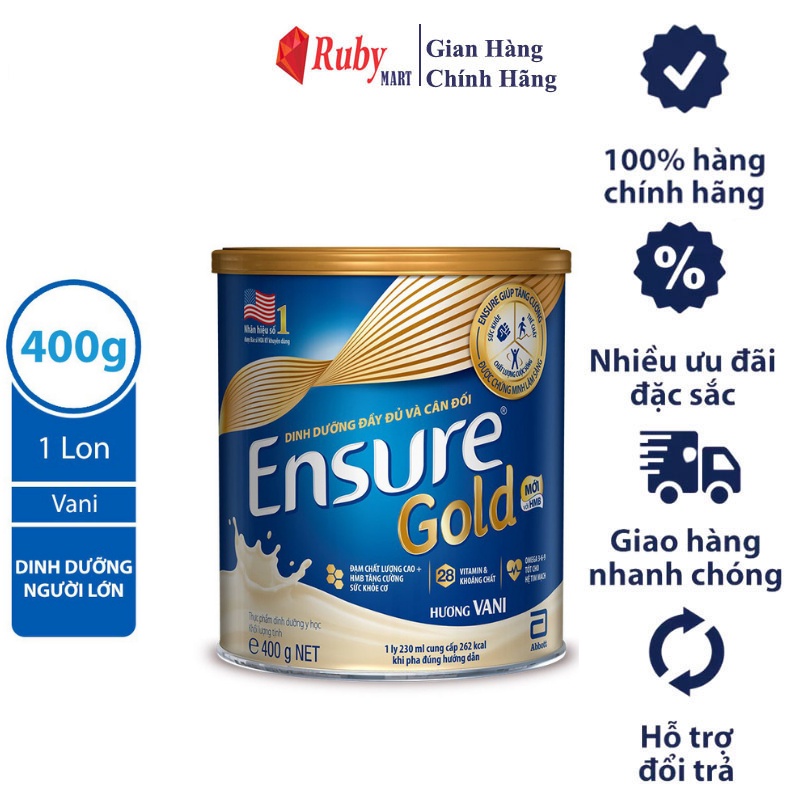 Sữa bột Ensure Gold Abbott hương vani (HMB) 400g &amp; 850g