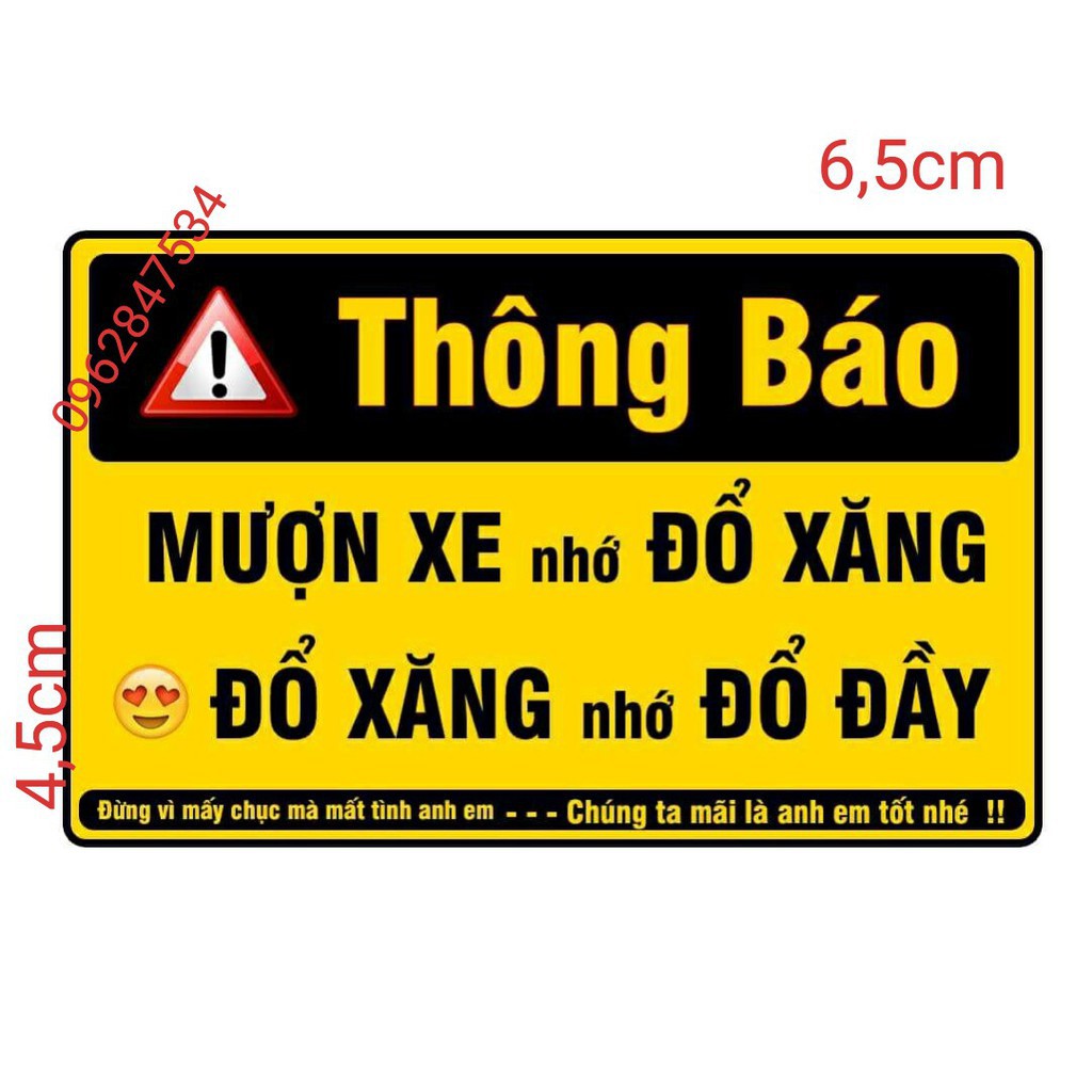 Tem Thông Báo Mượn Xe Đổ Xăng 1 tấm 6,5x4,5 - dochoixemay