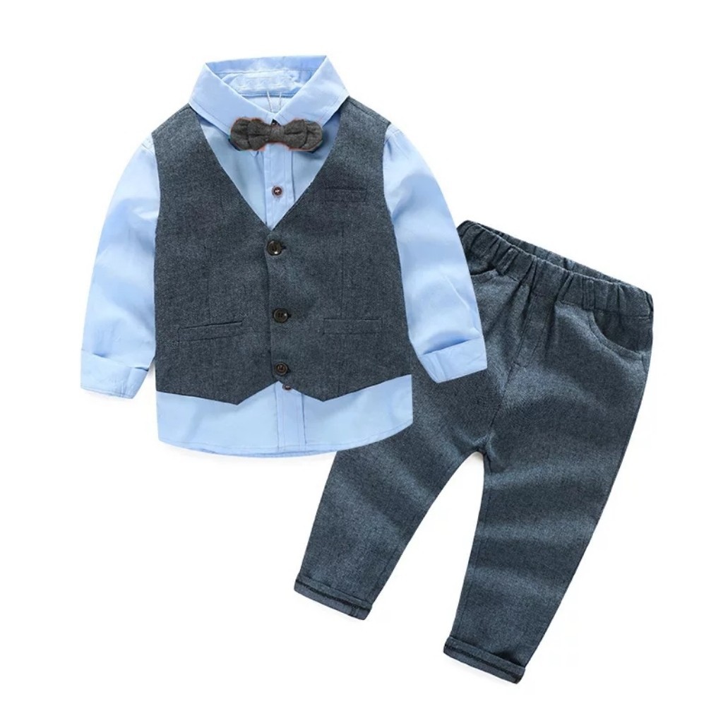Bộ vest gile 4 món tay dài phong cách lịch lãm cho bé trai diện Noel và tết