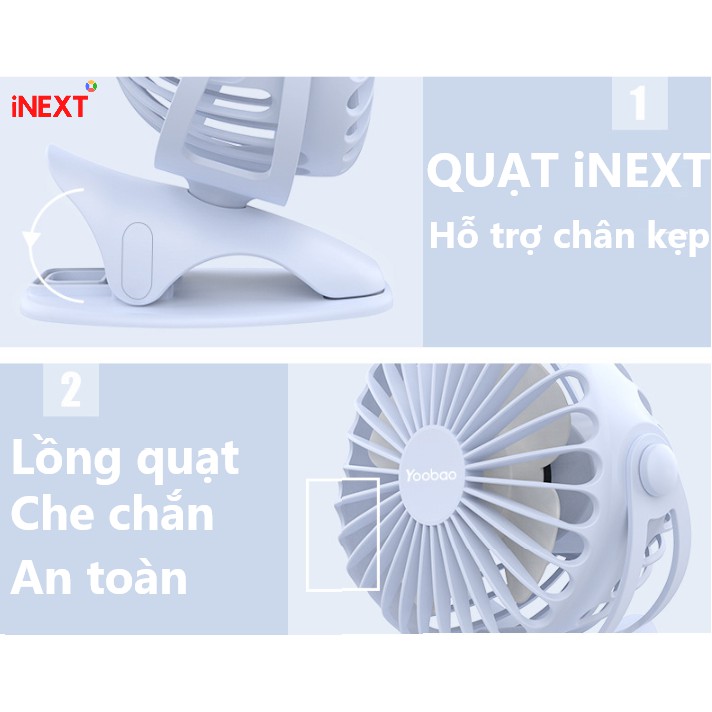 Quạt tích điện mini MAX 6000mAh YB F04 iNEXT – Quạt làm mát 4 chế độ | quạt kẹp bàn | quạt kẹp nôi | quạt kẹp ô tô