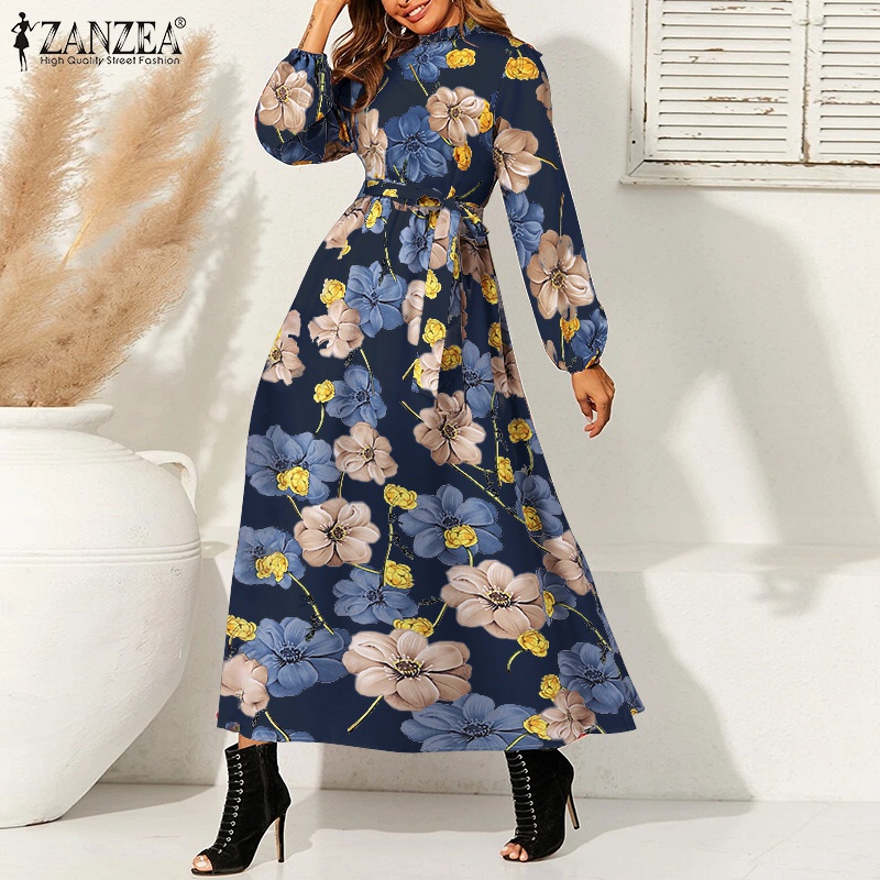Đầm ZANZEA cho nữ tay dài in hoa phong cách châu Âu cổ điển