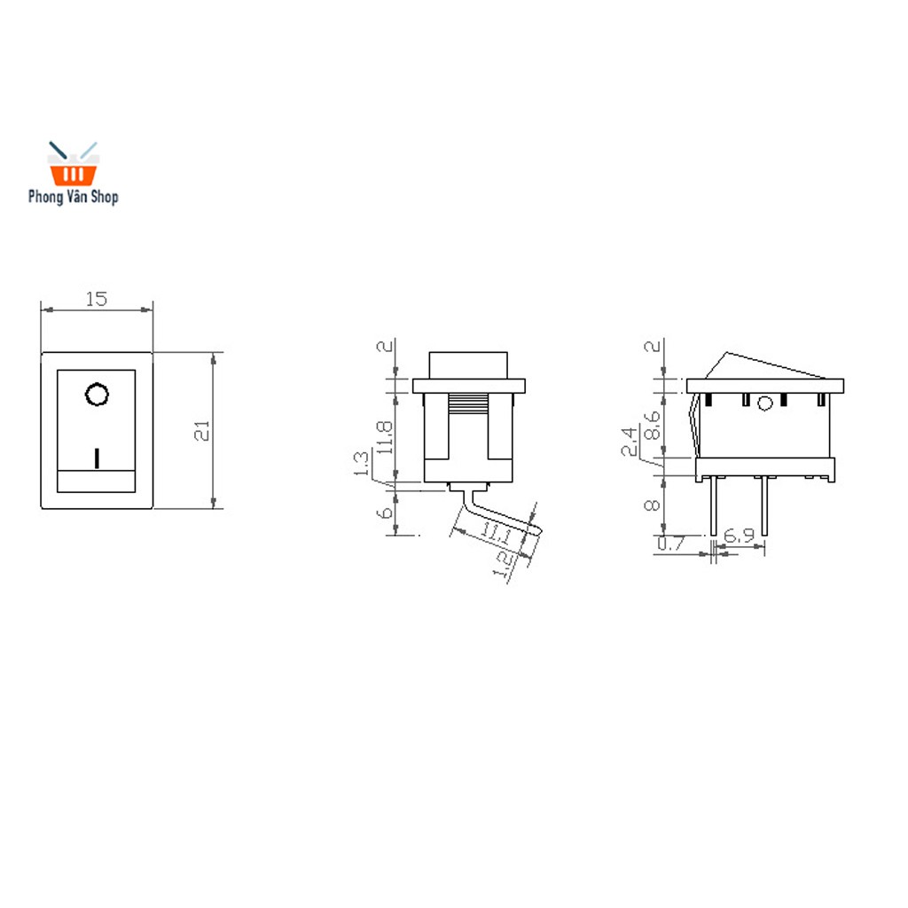 10 Công tắc bập bênh KCD -21x15mm-ON-OFF- 2 chân - nằm