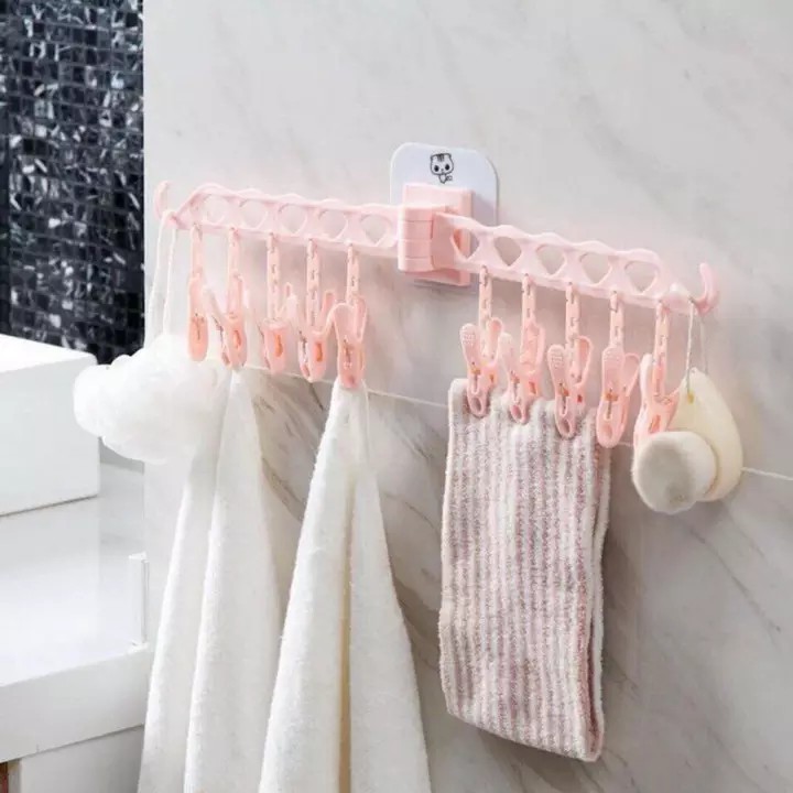 BỘ MÓC TREO ĐỒ DÁN TƯỜNG 10 KẸP SIÊU DÍNH - MÓC KẸP TẤT VỚ, THANH TREO KHĂN NHÀ TẮM 12 MÓC, KẸP PHƠI ĐỒ CHO TRẺ SƠ SINH