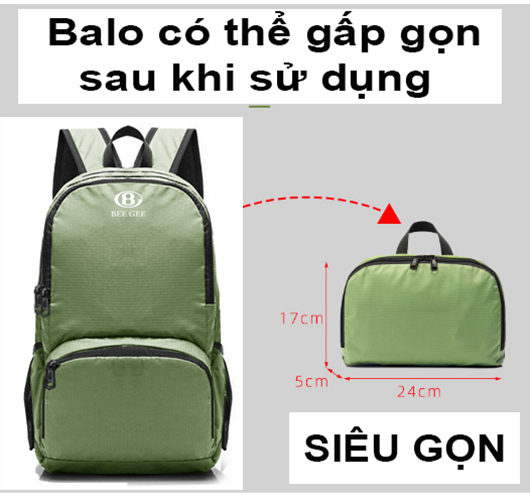 ( MAY KỸ ) Balo nam nữ thời trang vải dù chống thấm nước siêu nhẹ có thể gấp gọn dùng để đi du lịch tiện ích 112 BEE GEE