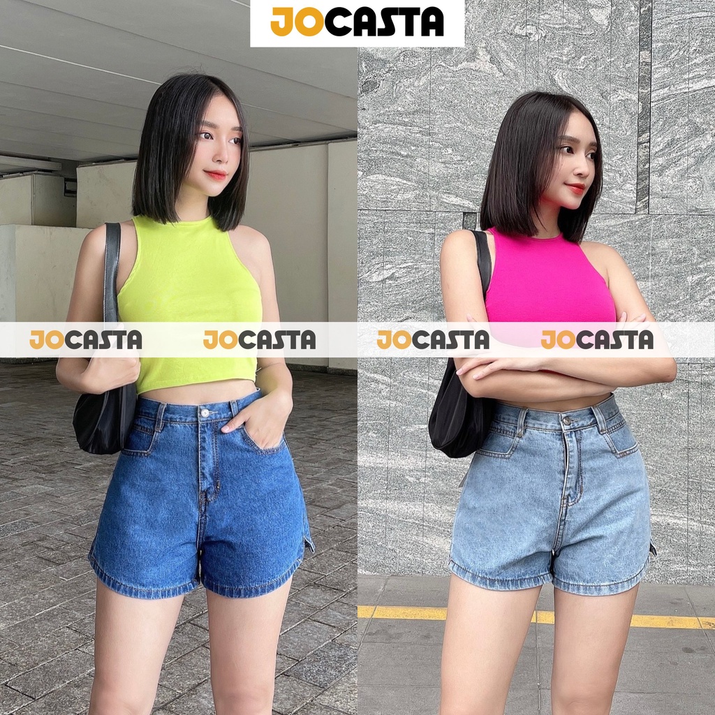 Quần short jeans bò JOCASTA trơn rách cạp lưng đáy siêu cao SH1