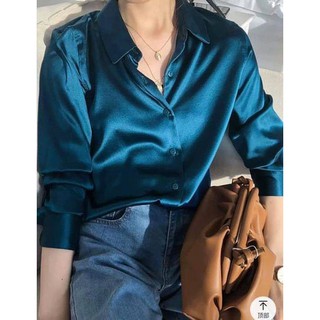 áo sơ mi lụa cổ đức dáng basic mặc quanh năm - áo sơ mi công sở nữ