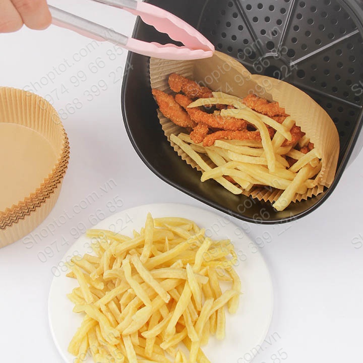 Set 50 khay giấy lót nồi nướng chiên đa năng chống dính, sử dụng một lần tiện dụng cỡ 16x4.5cm hoặc 20x4.5cm tùy chọn