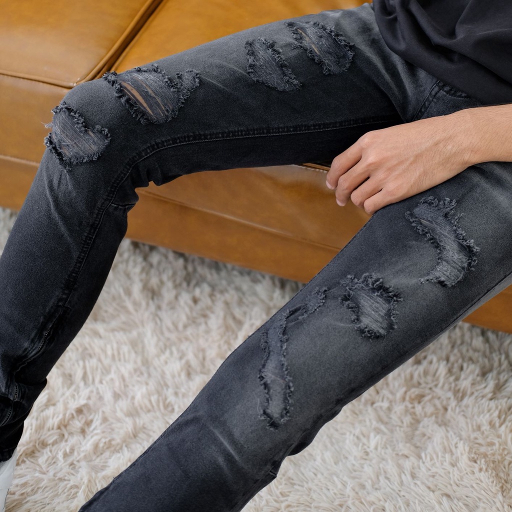 Quần jean nam cao cấp streetwear AMA màu đen wash form slimfit chất jean co giãn thoải mái.