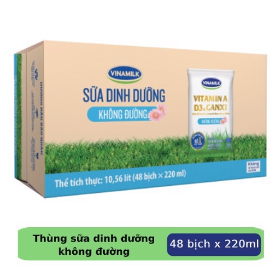 Thùng 48 bịch sữa dinh dưỡng Vinamilk không đường - 220ml x 48 bịch