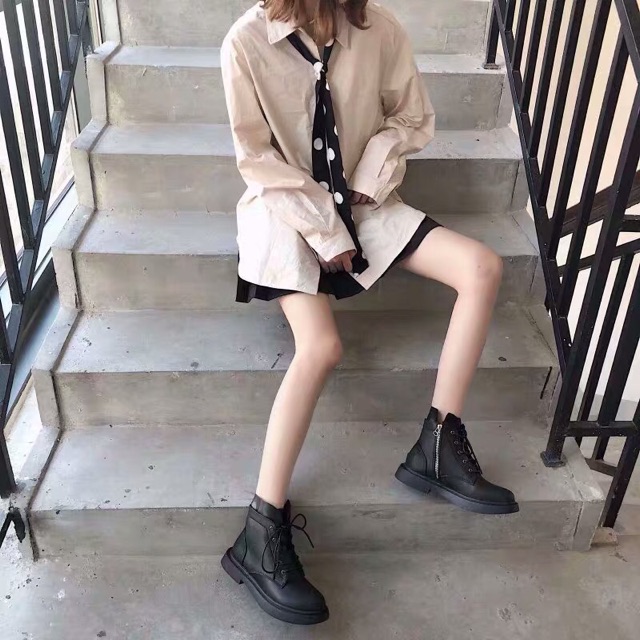 Giày da nữ kéo séc cổ cao ulzzang Hàn quốc | BigBuy360 - bigbuy360.vn