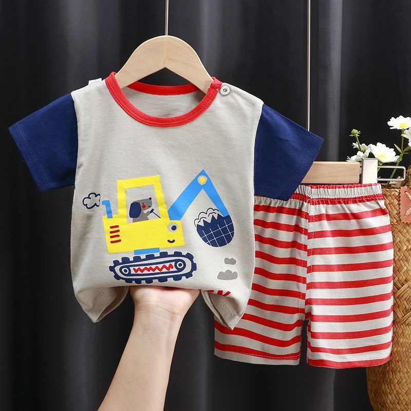 Set trang phục SANITKUN áo thun tay ngắn 100% cotton họa tiết hoạt hình và quần short thời trang mùa hè cho trẻ em