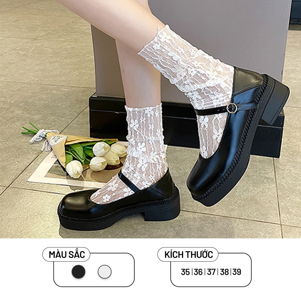 Giày Nữ Ulzzang Phong Cách Vintage, Giày Lolita Da Pu Cao Cấp Mũi Vuông Tròn Quai Trơn Đế Cao 3cm Hàn Quốc- Iclasy_shoes