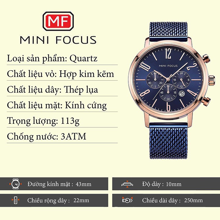 ĐỒNG HỒ NAM MINI FOCUS 0183 DÂY LƯỚI THÉP KHÔNG GỈ, KIỂU DÁNG MẠNH MẼ, NĂNG ĐỘNG Bán lẻ giá sỉ