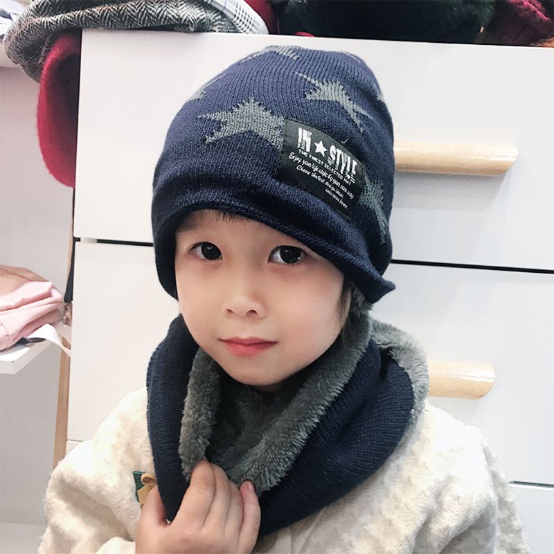 Bộ 2 Món Mũ Len Beanie Kèm Khăn Choàng Cổ Thời Trang Mùa Đông Cho Bé