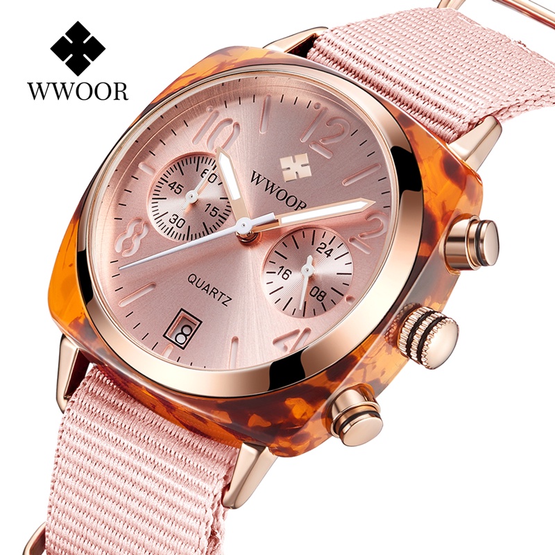 Đồng hồ WWOOR 8860 máy quartz chức năng chronograph phối dây đeo nylon hợp thời trang cho nữ