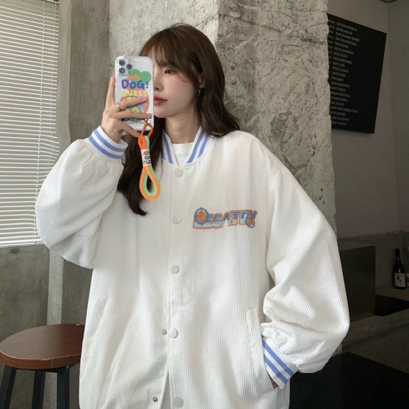 Áo khoác bomber nhung tăm thêu LESATLY,hàng 2 lớp dày dặn bao đẹp chuẩn shop