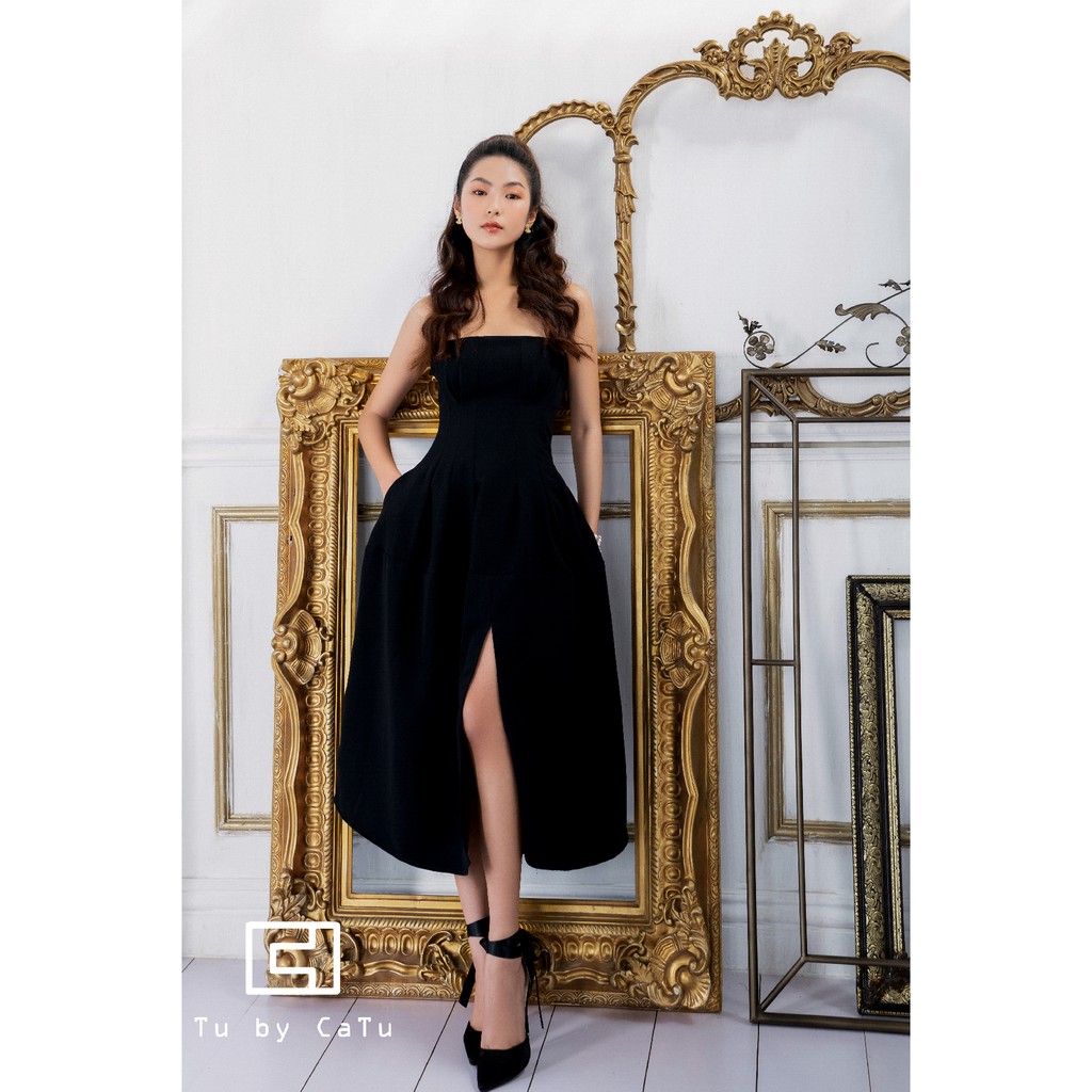 TUBYCATU | Đầm hai dây đen dài xẻ tà | BigBuy360 - bigbuy360.vn