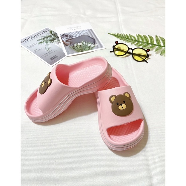 Dép xốp bánh mì lượn sóng hình gấu siêu nhẹ đế 3cm