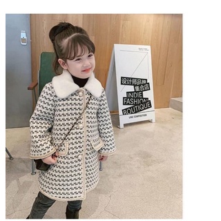 Áo khoác dạ cổ lông cho bé qccc