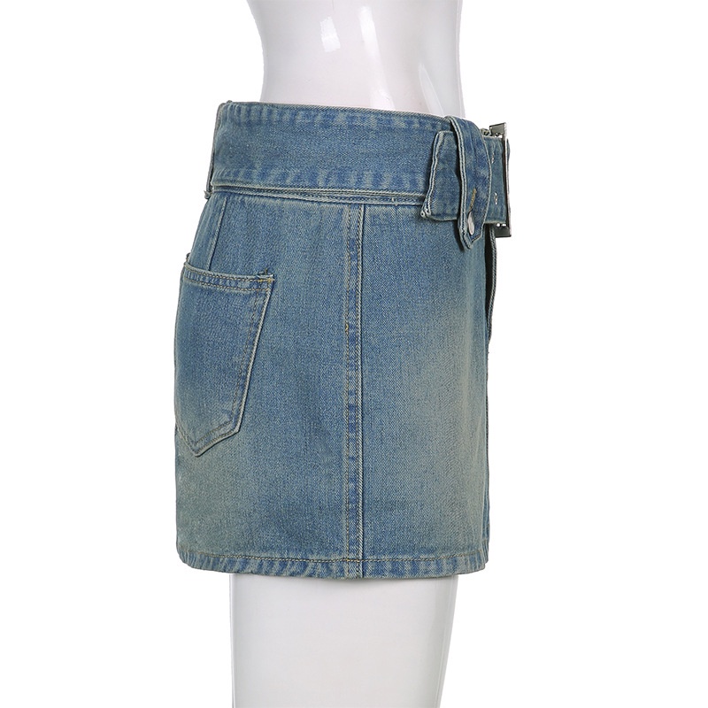 Chân váy jean DUNEA dáng chữ A phối thắt lưng cá tính dành cho nữ