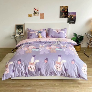 Bộ Dra Giường 5 Món (Hình Thật) Chăn chần bông Thỏ Tím Cute M2*2M-M4*2M- M6*2M-M8*2M