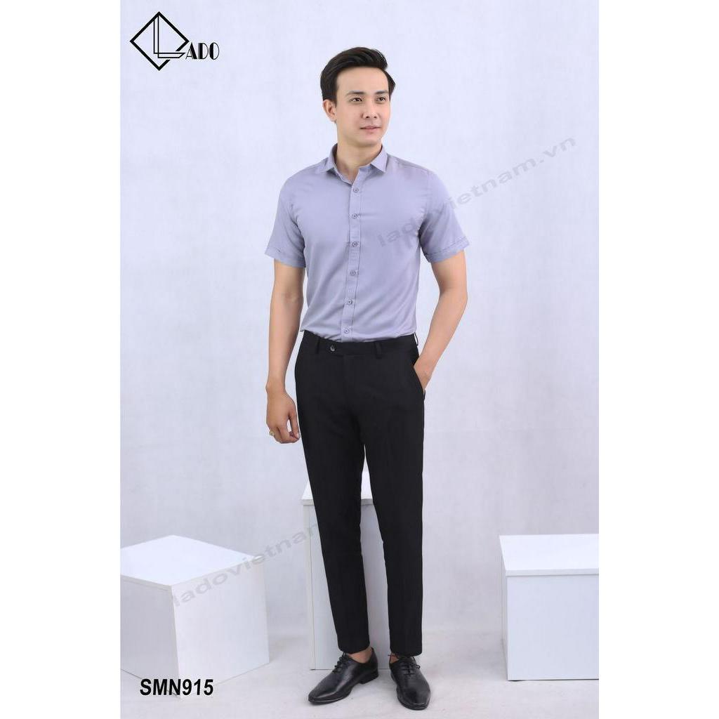 Áo sơ mi trơn ngắn tay màu xám co dãn nhẹ LADO 915