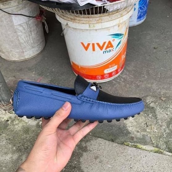 👞HIGH FASHION👞 Giày Moca da bê Like Auth xanh lưỡi đen móc khóa bạc NV MLN HV size 4-5-6-7-8