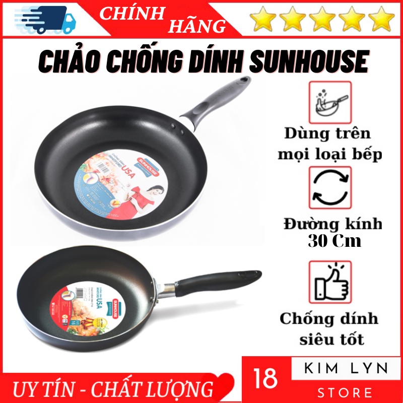 Chảo chống dính bếp từ sunhouse Chảo chống dính phù hợp với bếp gas, bếp hồng ngoại, đầy đủ kích cơ✅Bảo hành 12 tháng