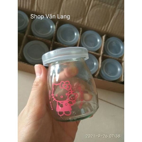 Hũ thuỷ tinh làm sữa chua có nắp loại to dày hình hello kitty
