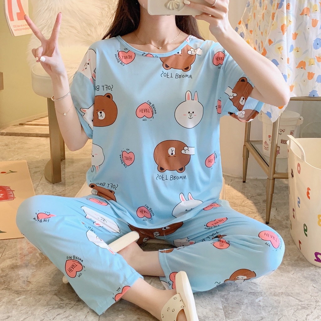 Bộ Quần Áo Nữ Quần Dài Tay Cộc, Đồ Mặc Nhà Thun Cotton Đủ Màu Đủ Size