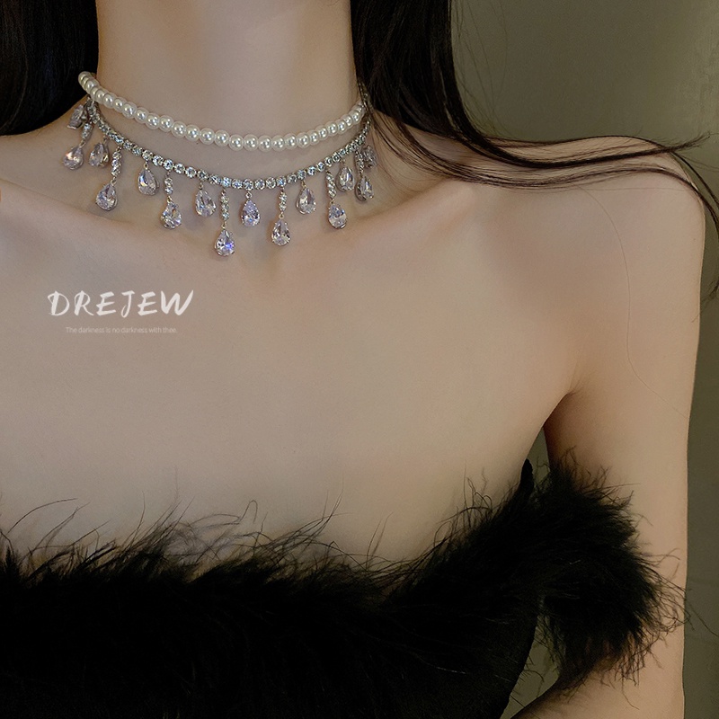 Dây Chuyền Mặt Hình Giọt Nước Đính Ngọc Trai Thời Trang Cho Nữ