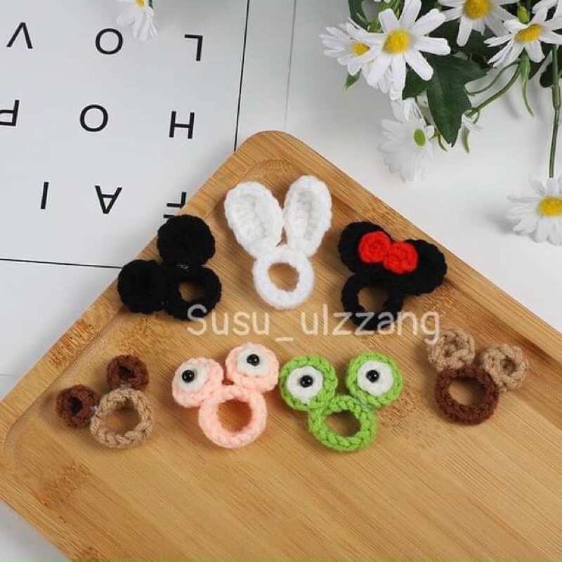 Nhẫn len hanmade dễ thương đan hình tai thỏ, cà rốt nhiều màu
