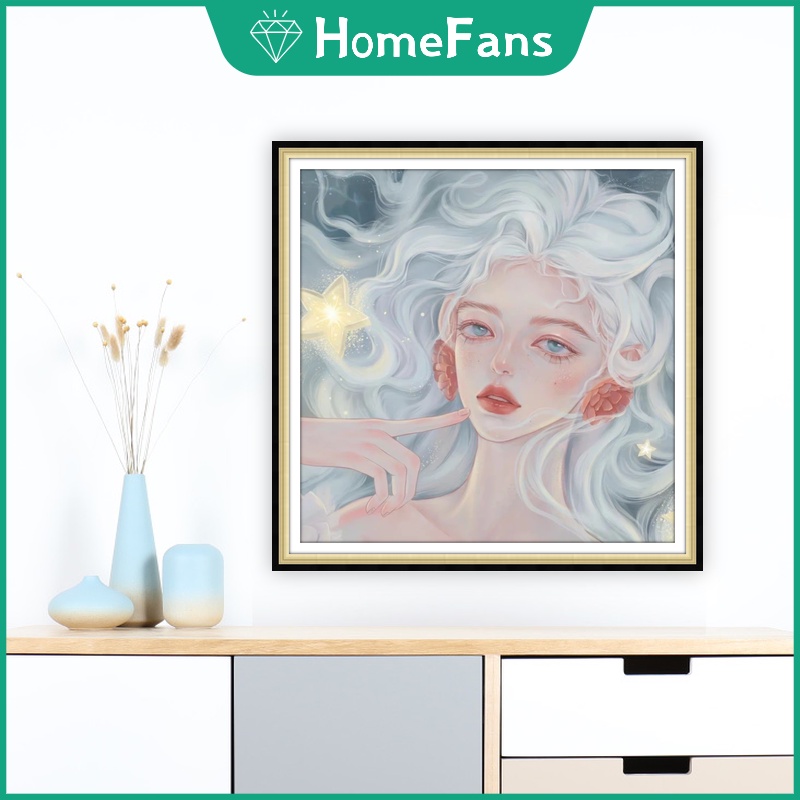 Bộ Tranh Đính Đá 5D Tự Làm Hình Cô Gái Hoạt Hình 30x30cm / 40x40cm / 50x50cm