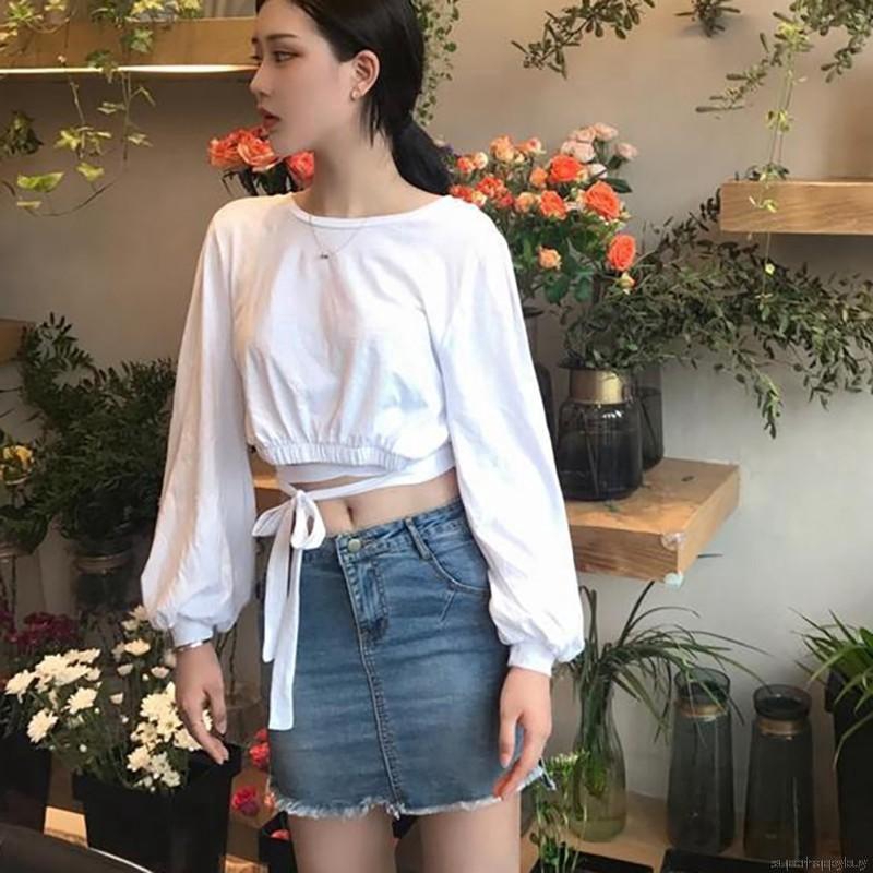 Áo tay dài màu trơn kiểu dáng đơn giản dành cho bạn nữ