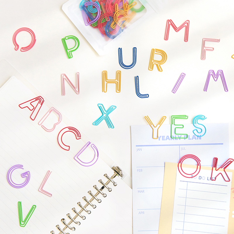 Set 26 kẹp giấy kim loại hình chữ cái nhiều màu sắc dễ thương