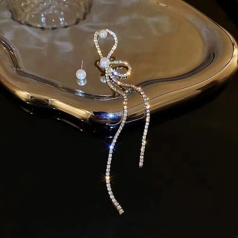 Bông Tai Bạc 2022 s925 Hình Nơ Đính Đá Kim Cương Toàn Diện